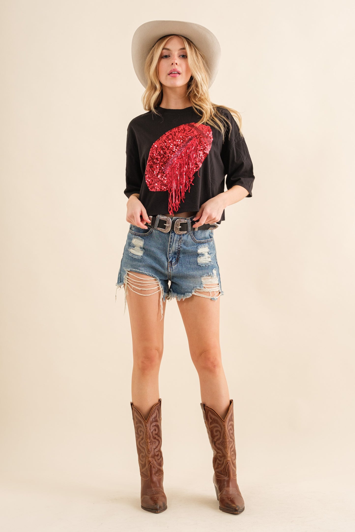 Embellished Sequin Fringe T Shirt