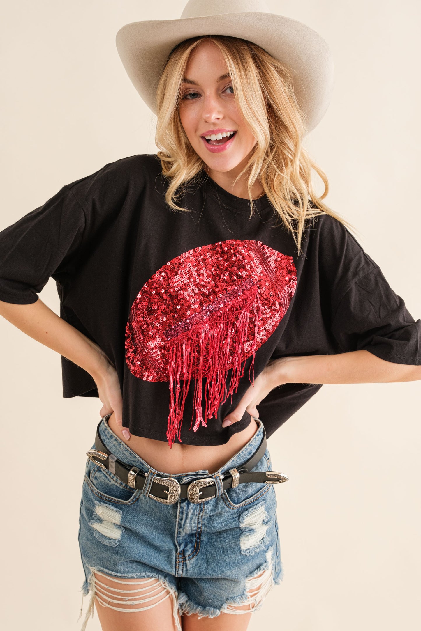 Embellished Sequin Fringe T Shirt