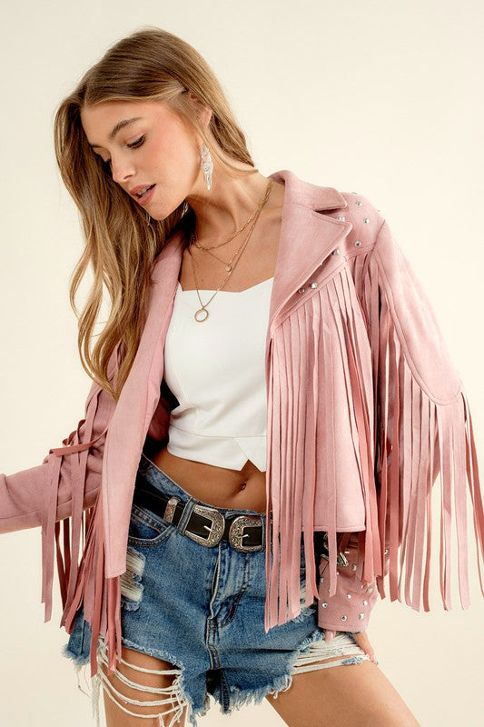 Studded Fringe Open Western Jacket-Drop Ship