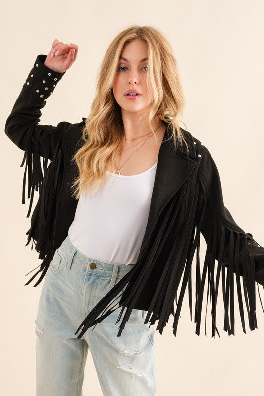 Studded Fringe Open Western Jacket-Drop Ship