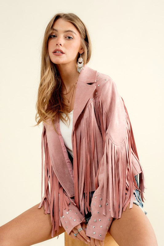 Studded Fringe Open Western Jacket-Drop Ship