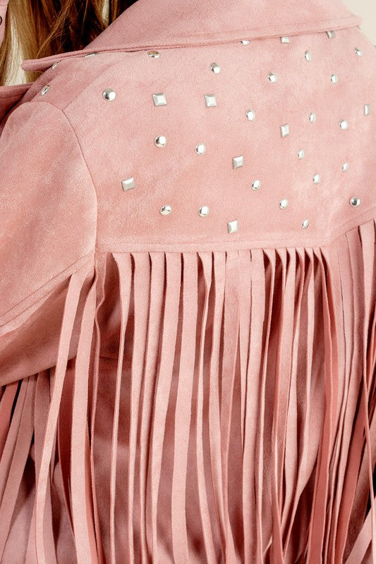 Studded Fringe Open Western Jacket-Drop Ship