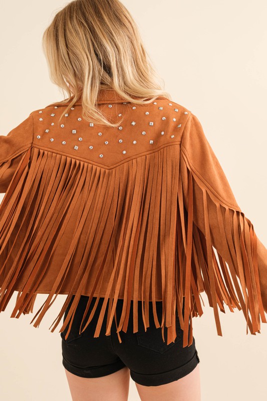 Studded Fringe Open Western Jacket-Drop Ship