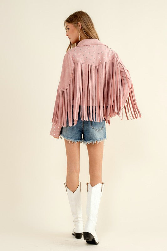 Studded Fringe Open Western Jacket-Drop Ship