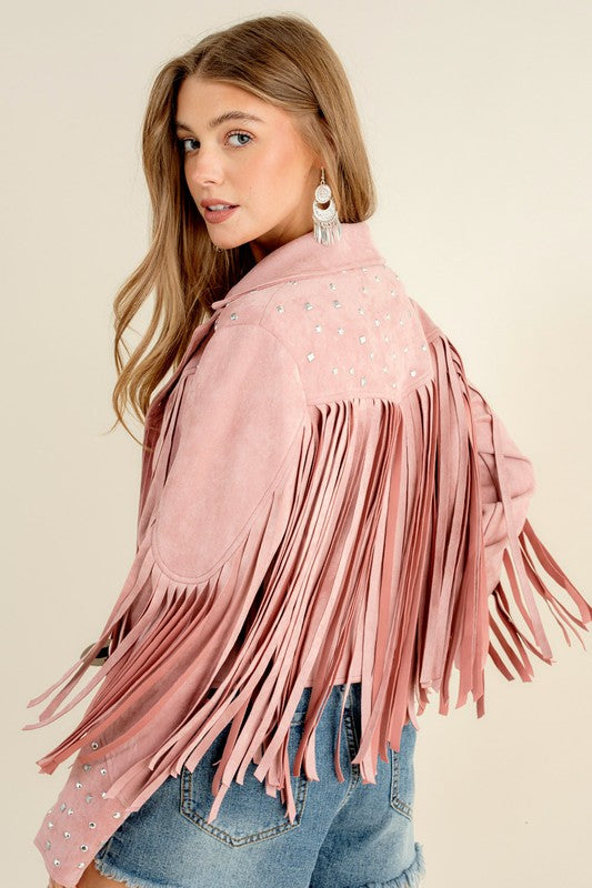 Studded Fringe Open Western Jacket-Drop Ship