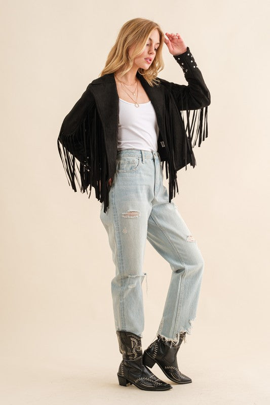 Studded Fringe Open Western Jacket-Drop Ship