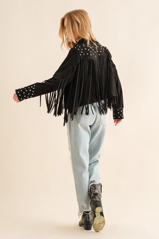 Studded Fringe Open Western Jacket-Drop Ship