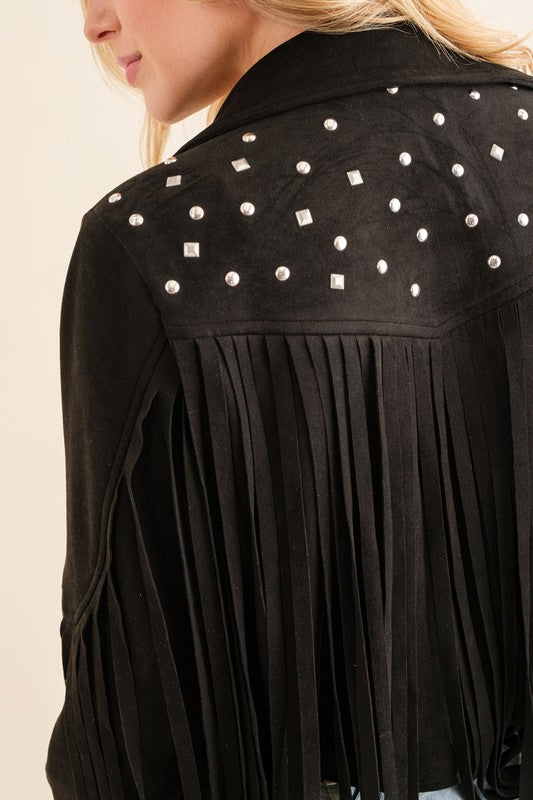 Studded Fringe Open Western Jacket-Drop Ship