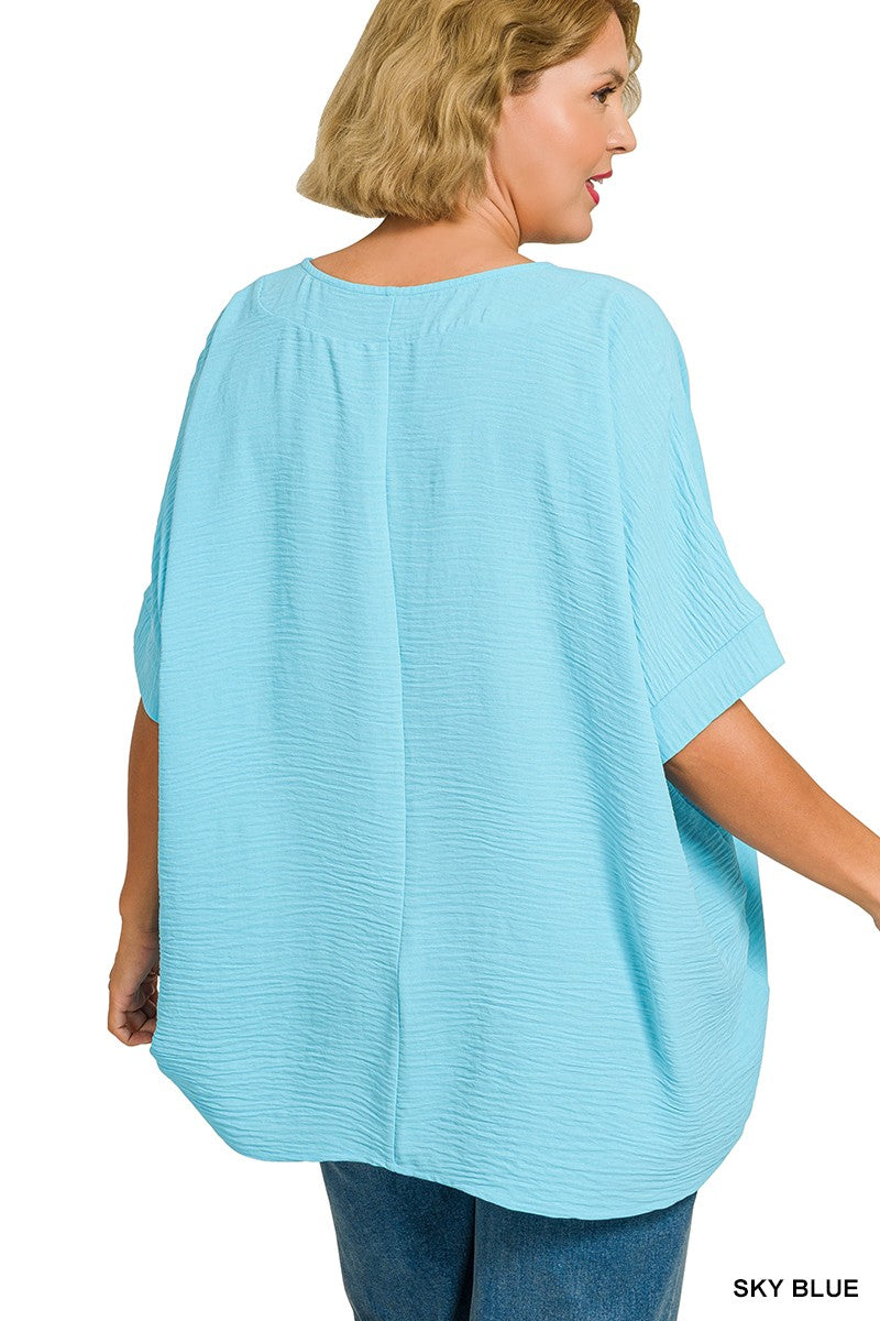 Plus Woven Airflow V-neck Dolman Short Sleeve Top
