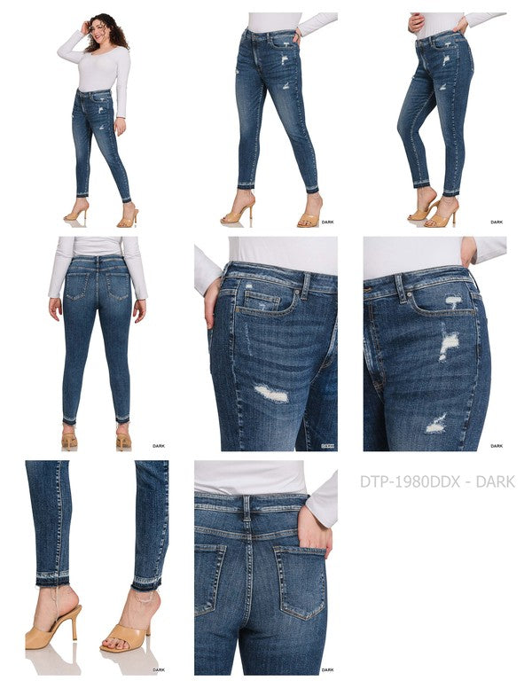 PLUS HIGH RISE CROPPED SKINNY DENIM PANTS-Drop Ship