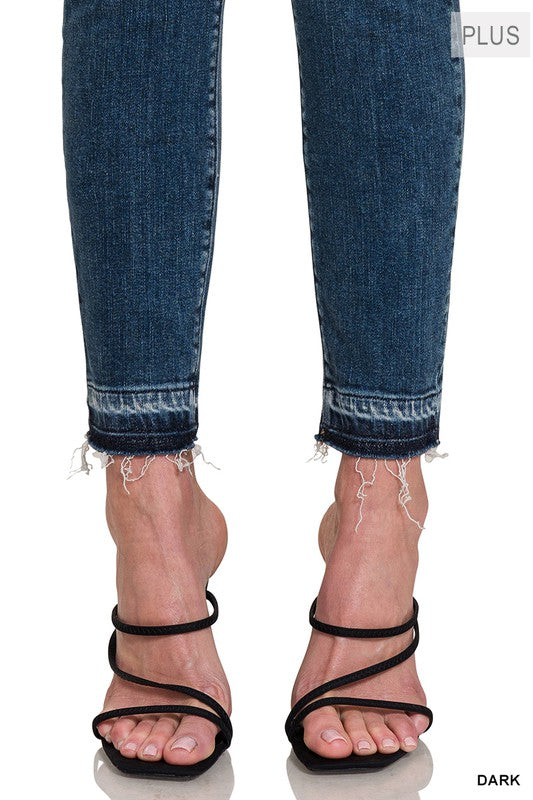 PLUS HIGH RISE CROPPED SKINNY DENIM PANTS-Drop Ship