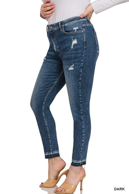 PLUS HIGH RISE CROPPED SKINNY DENIM PANTS-Drop Ship