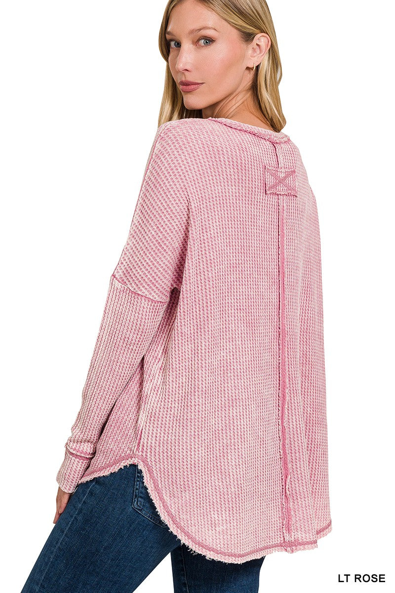 WASHED BABY WAFFLE OVERSIZED LONG SLEEVE TOP