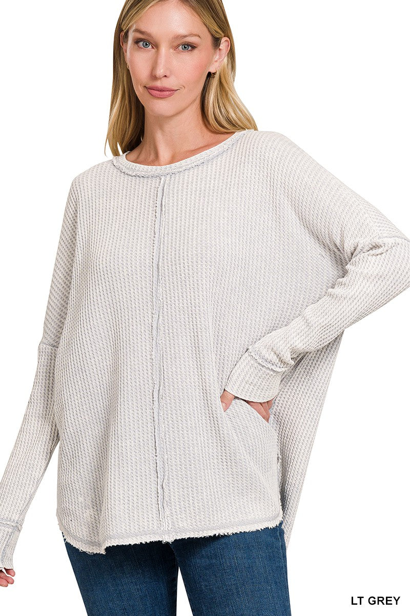 WASHED BABY WAFFLE OVERSIZED LONG SLEEVE TOP