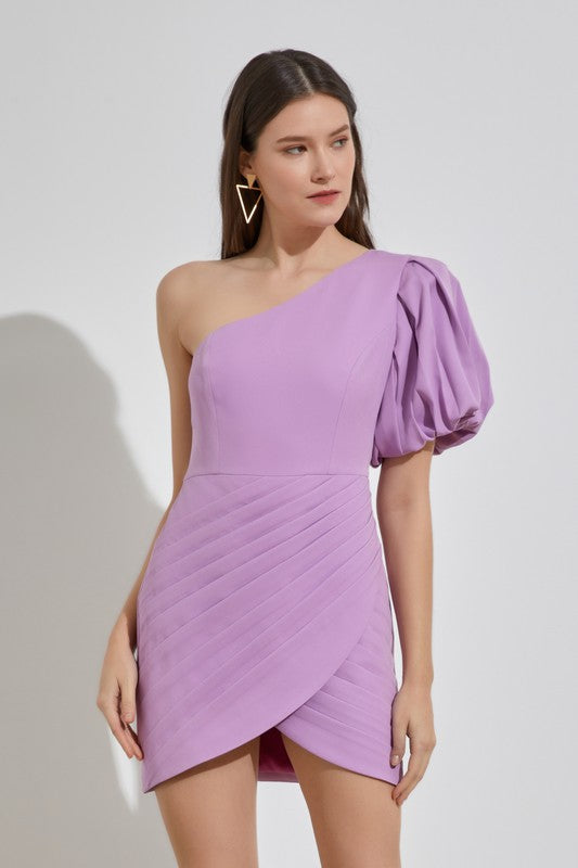 One Shoulder Ruffle Dress-Drop Ship