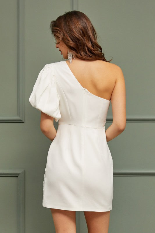 One Shoulder Ruffle Dress-Drop Ship