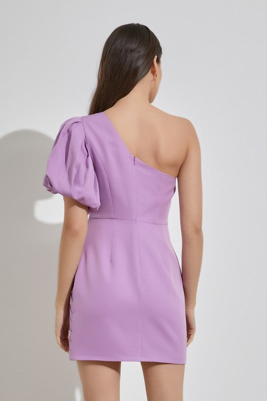 One Shoulder Ruffle Dress-Drop Ship