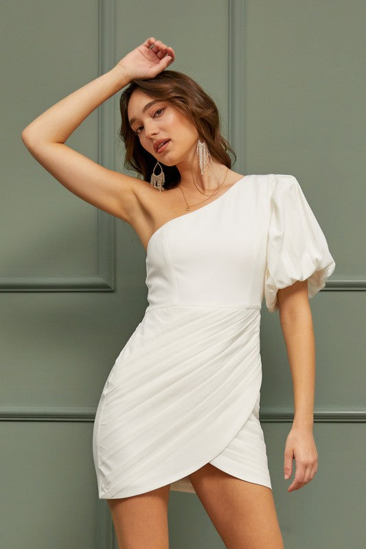 One Shoulder Ruffle Dress-Drop Ship