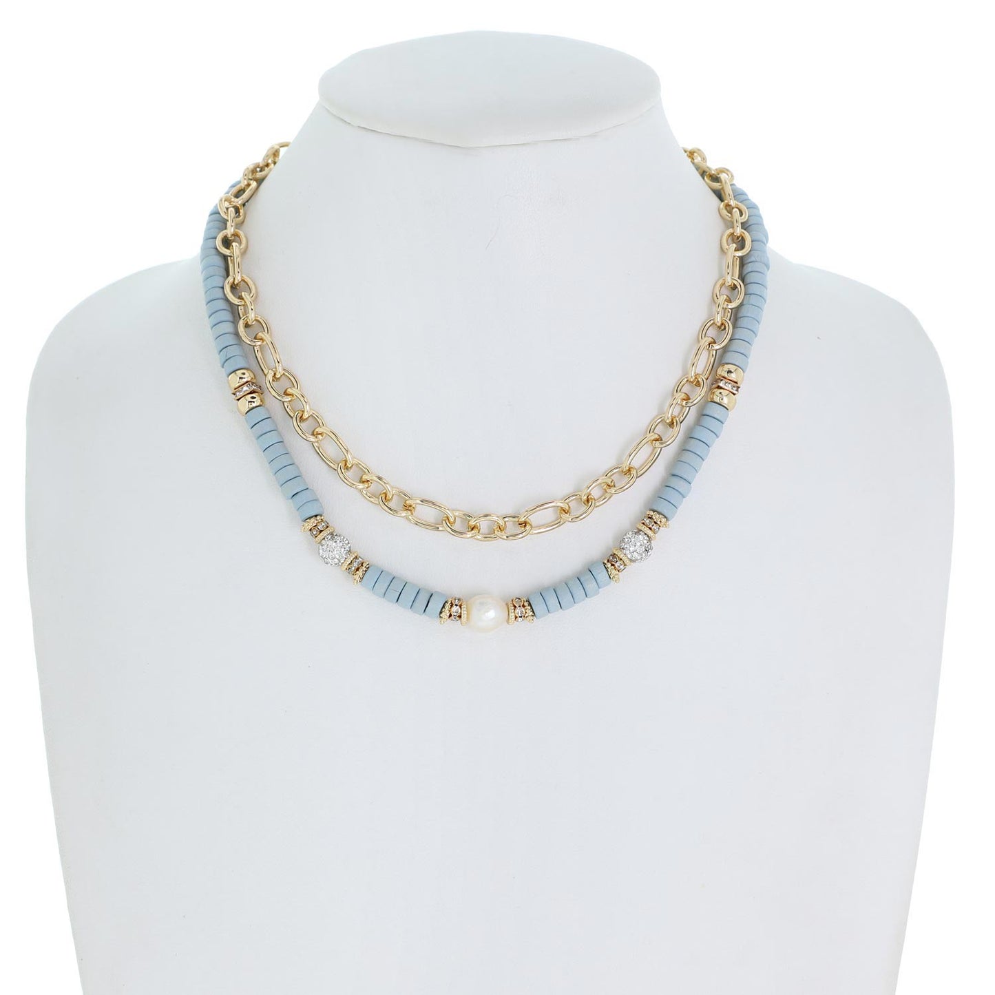 2-ROW MULTI STRAND DISC BEADED CHAIN NECKLACE