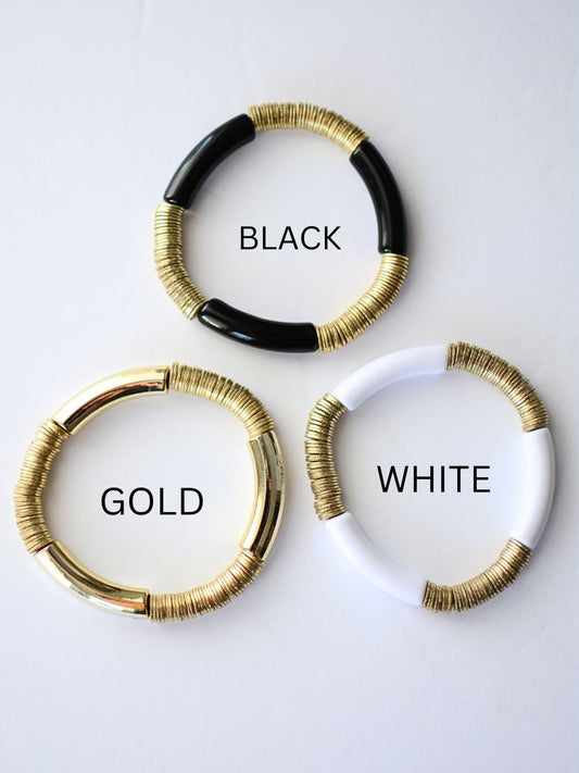 Acrylic stretchy bracelet bangle gold discs