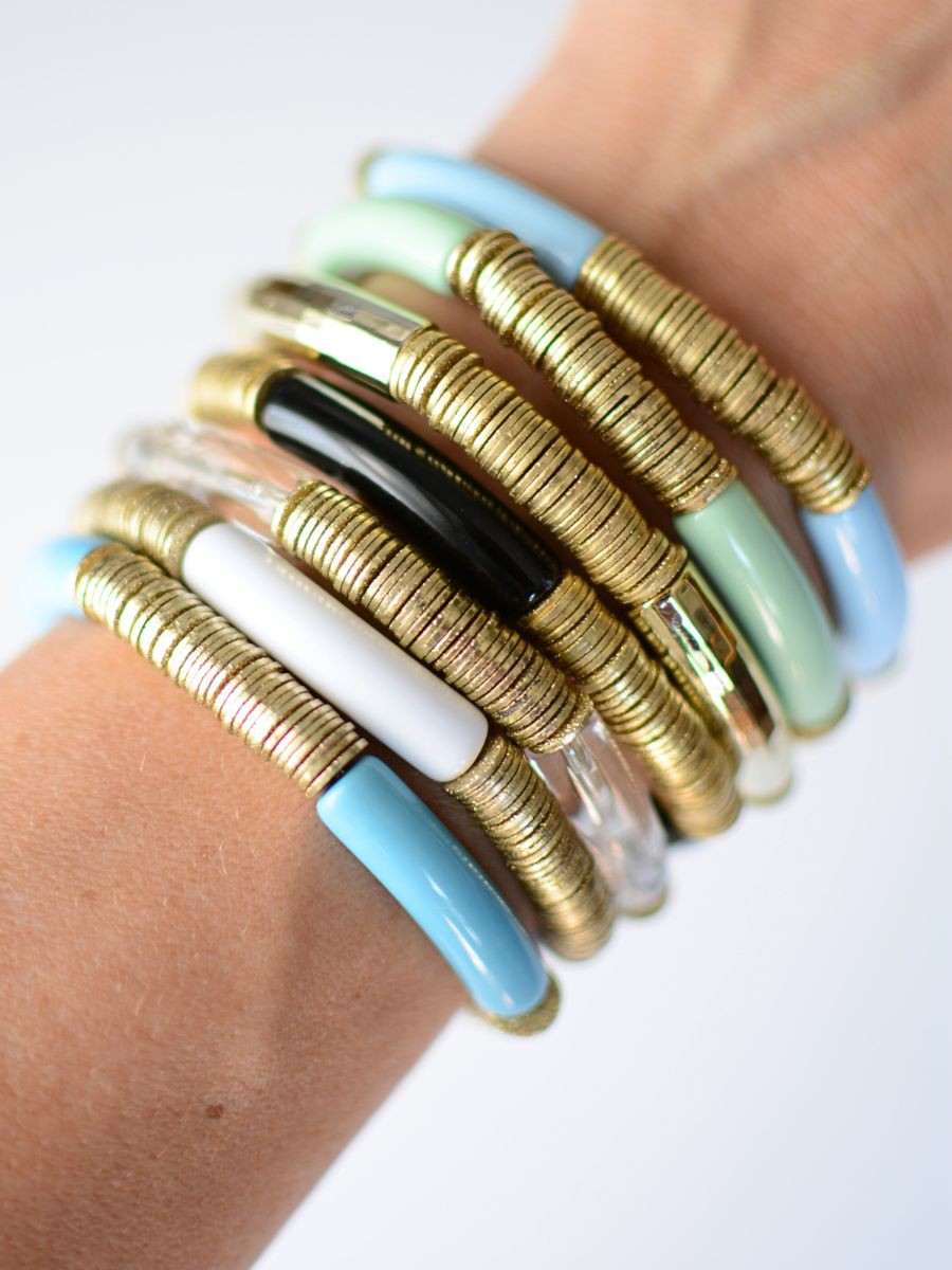 Acrylic stretchy bracelet bangle gold discs