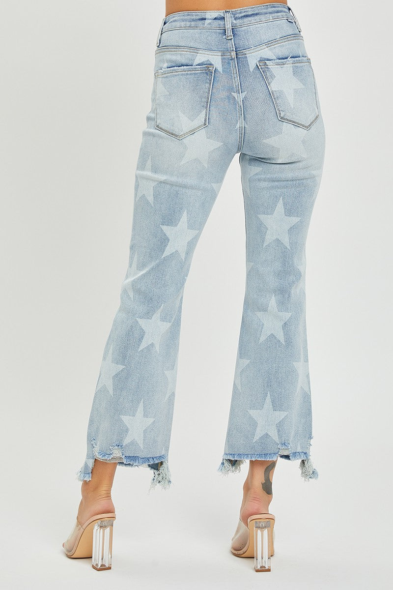 HIGH RISE STAR PRINTED STRAIGHT JEANS