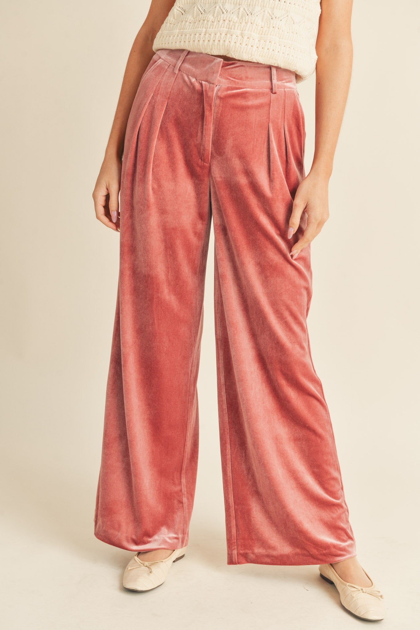 WIDE LEG VELVET PANTS