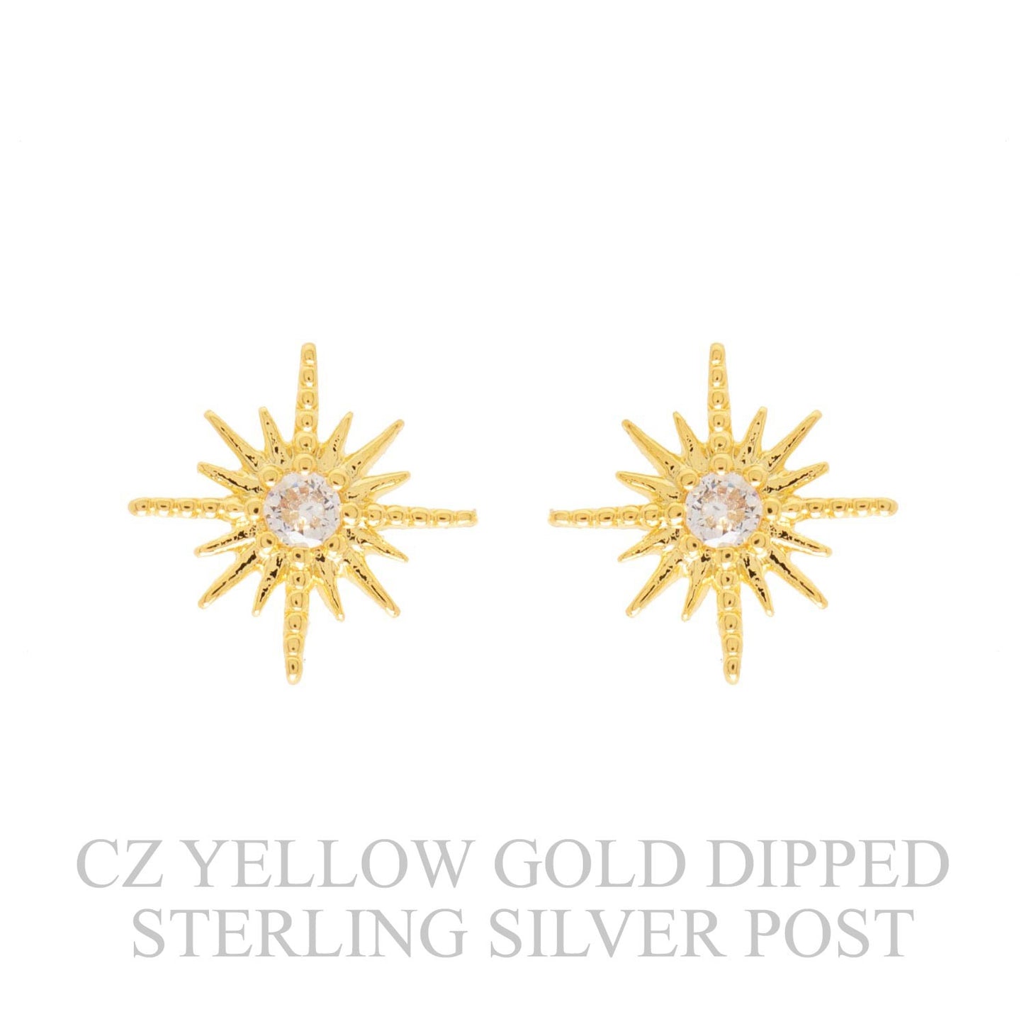 GOLD PLATED CZ 16-POINT STARBURST STUD EARRINGS