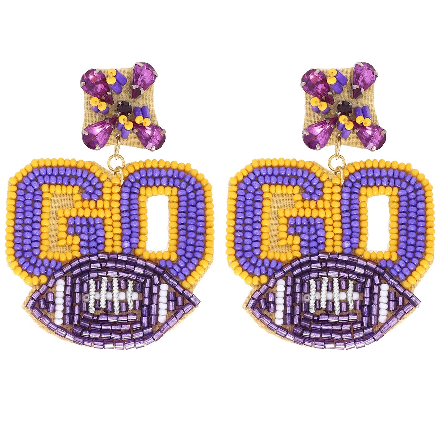 JEWELED GAME DAY GO BEADED FOOTBALL EARRINGS