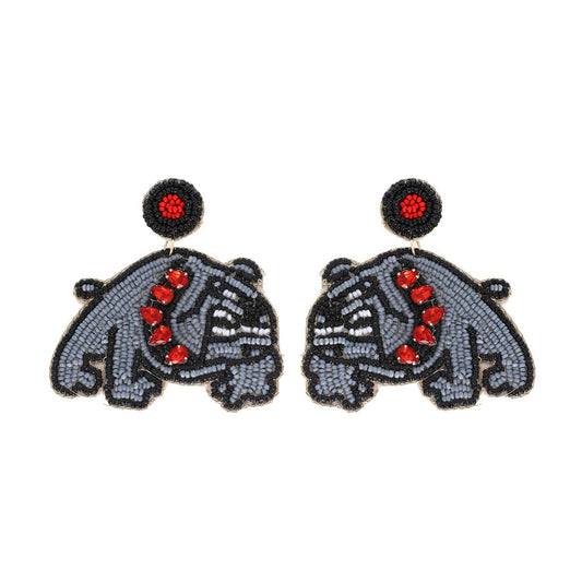 GAME DAY JEWELED BULLDOG MASCOT BEADED EARRINGS