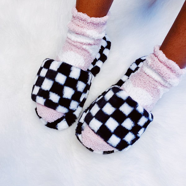 Luxe Lounge Checker Cozy Slippers-Drop Ship