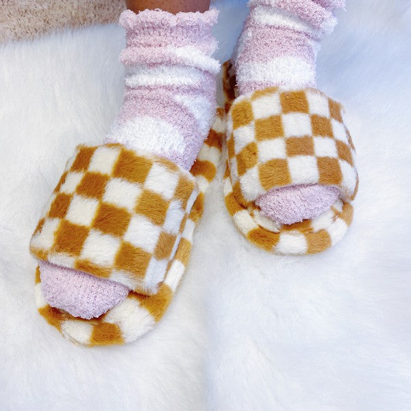 Luxe Lounge Checker Cozy Slippers-Drop Ship