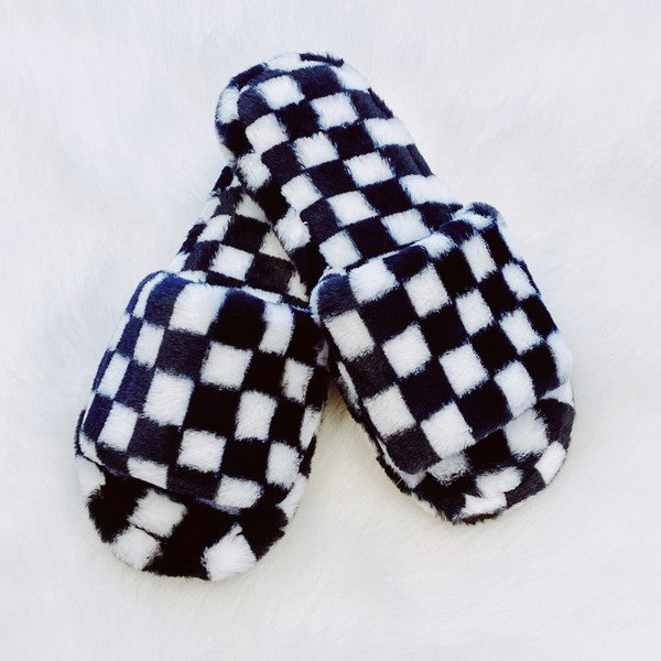 Luxe Lounge Checker Cozy Slippers-Drop Ship