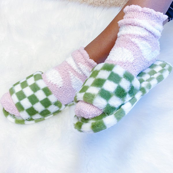 Luxe Lounge Checker Cozy Slippers-Drop Ship