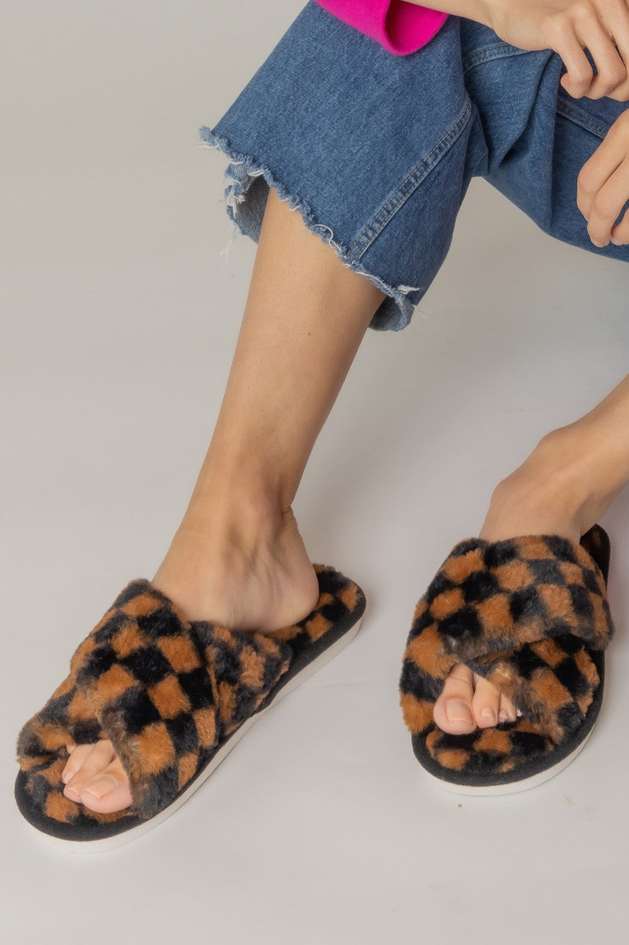 6PCS - Checkerboard Faux Fur Home Slippers