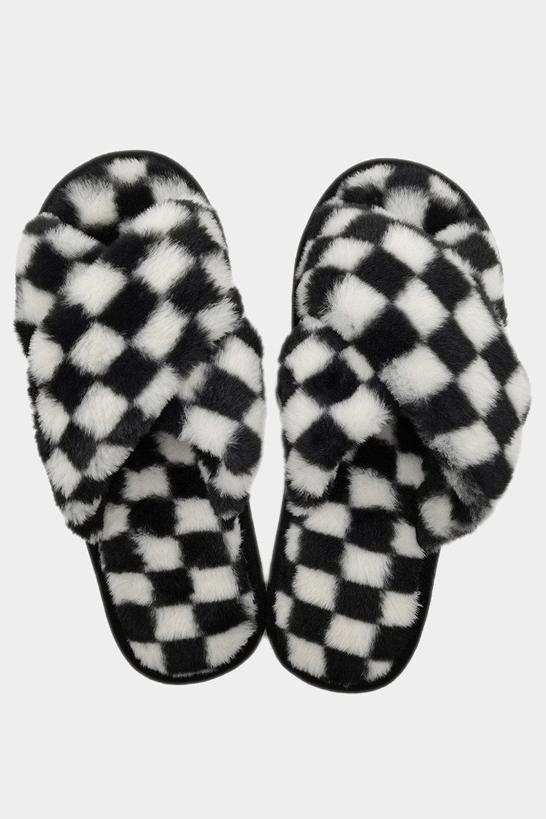 6PCS - Checkerboard Faux Fur Home Slippers