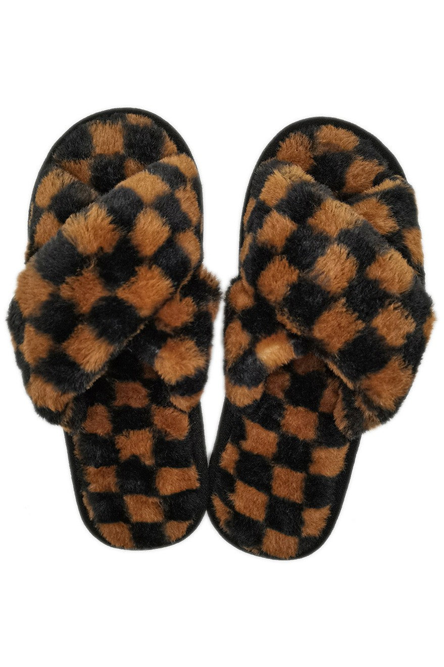 6PCS - Checkerboard Faux Fur Home Slippers