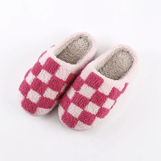 Checkered fuzzy slippers