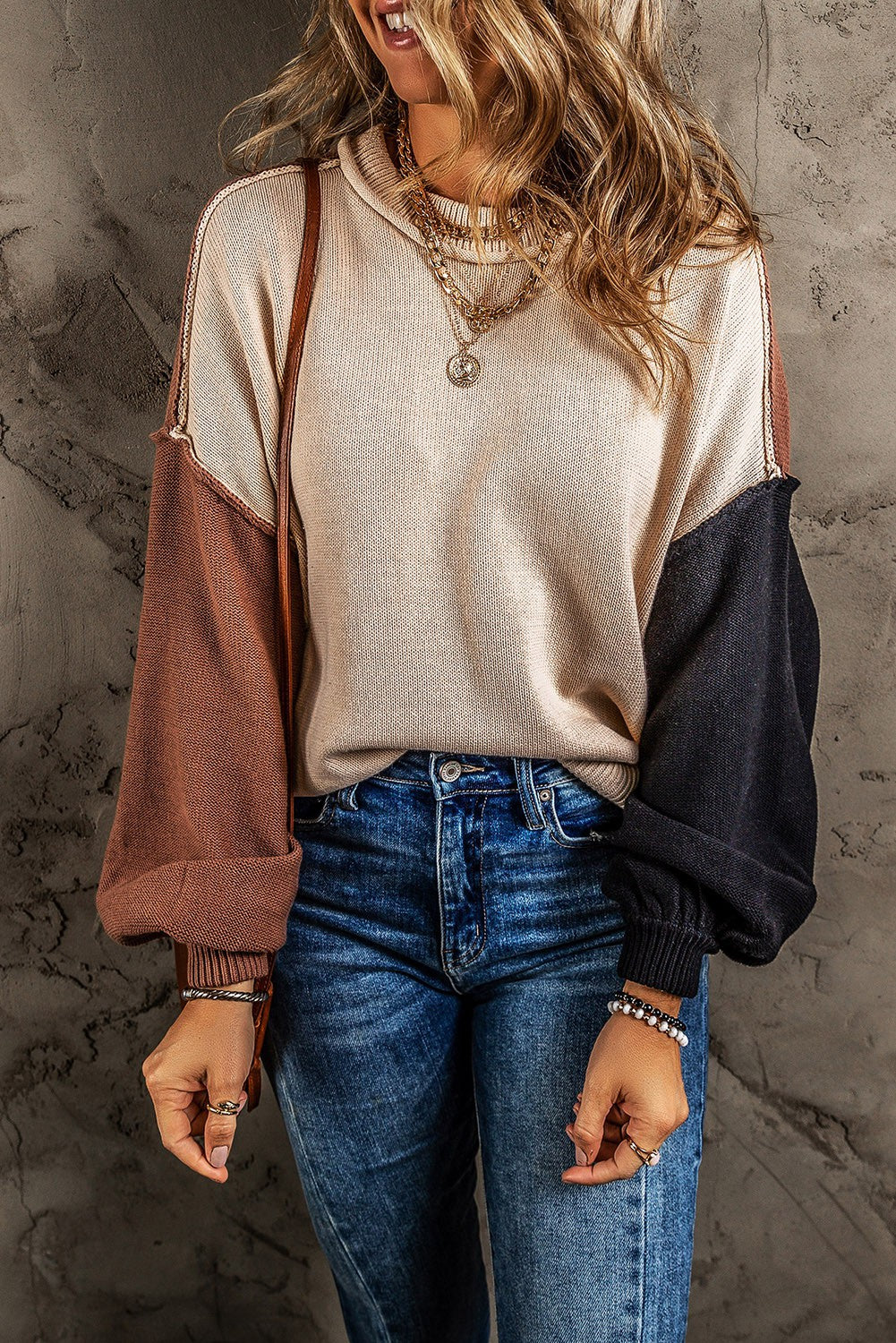 Contrast Panel Patchwork Colorblock Sweater