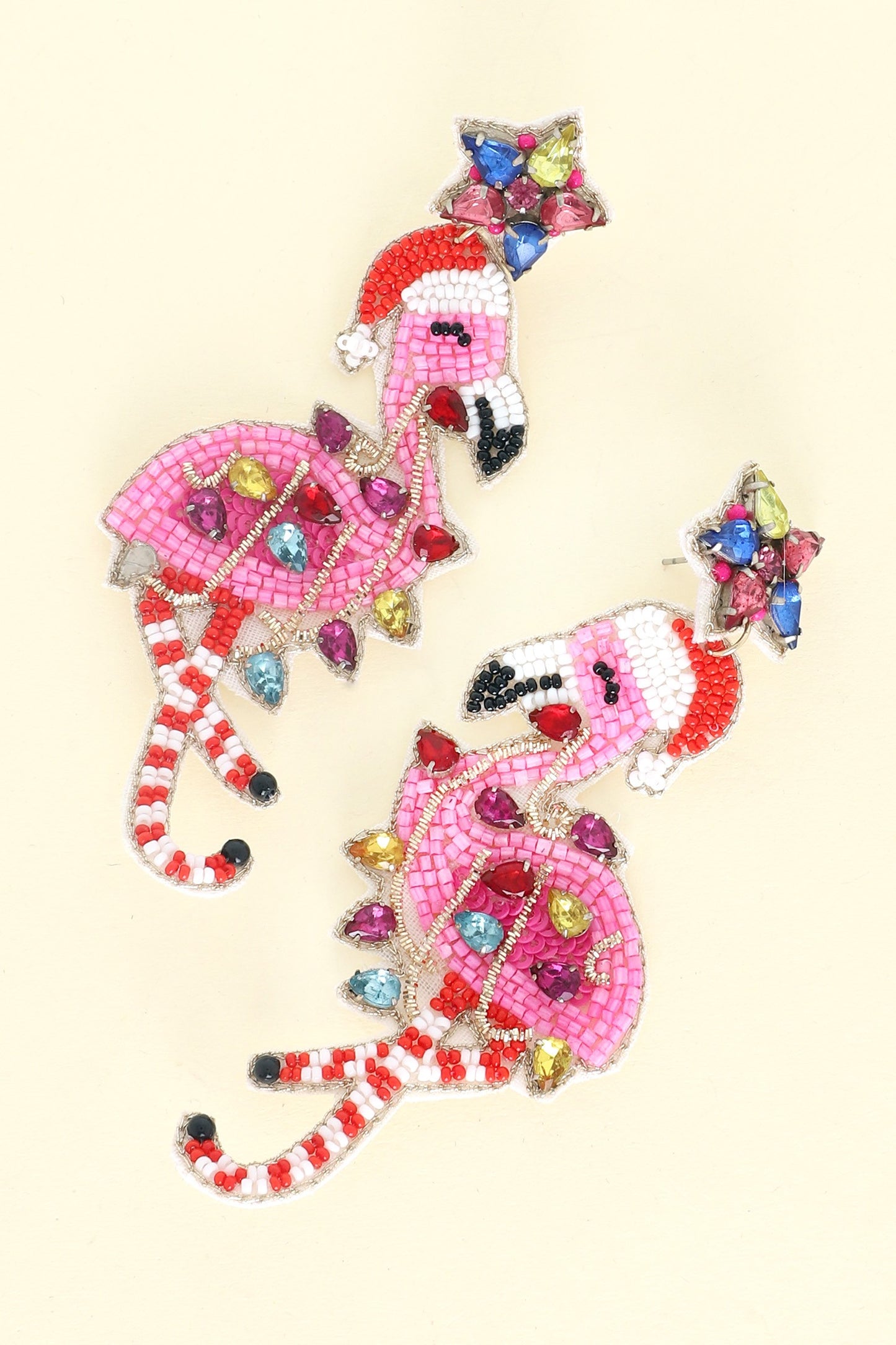 JEWELED FLAMINGO CHRISTMAS BEADED EARRINGS