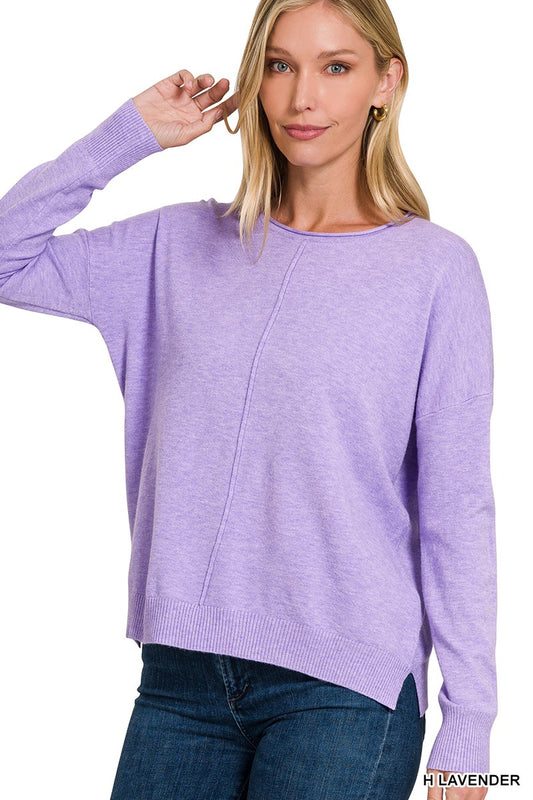 VISCOSE FRONT SEAM ROUND-NECK SWEATER