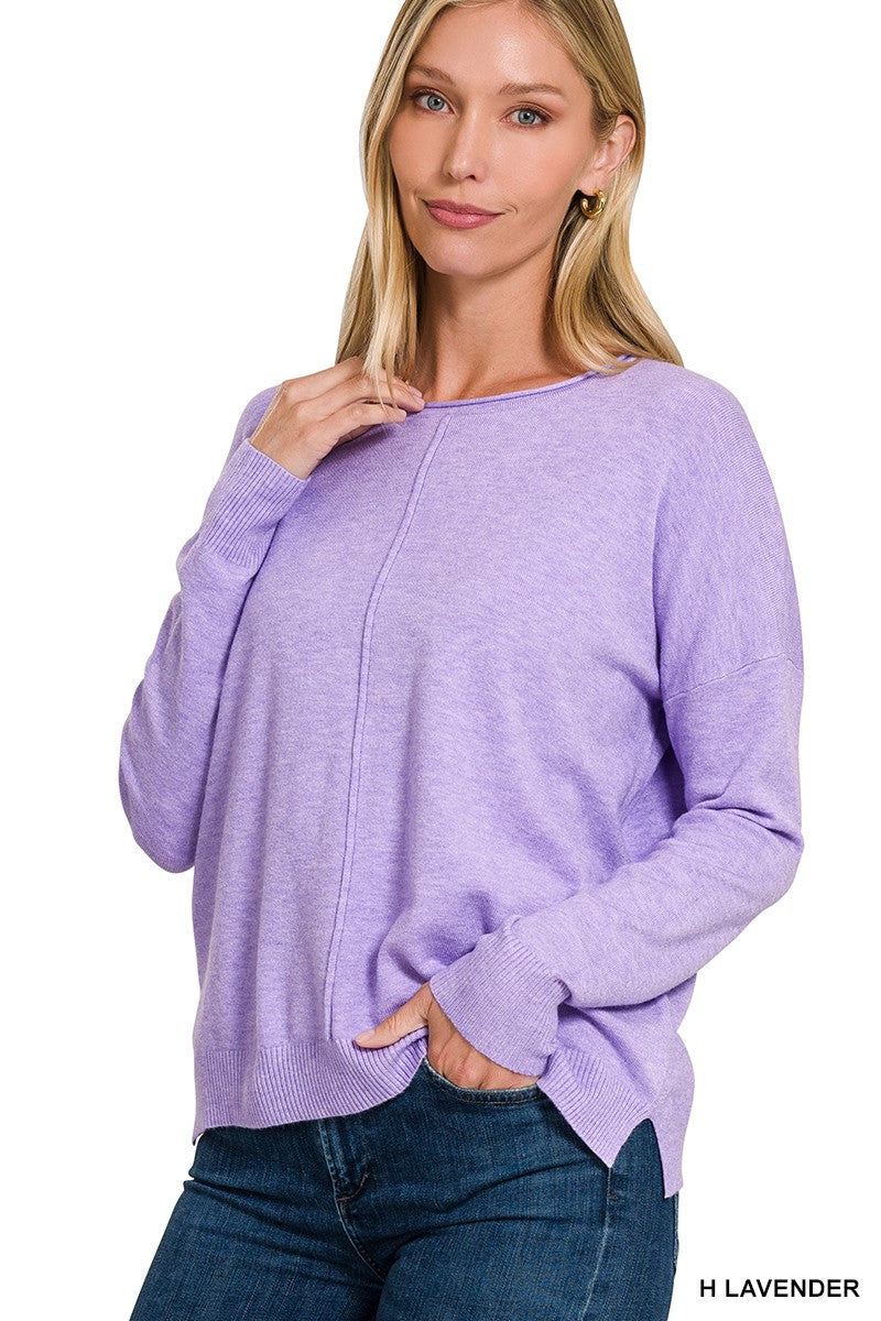 VISCOSE FRONT SEAM ROUND-NECK SWEATER