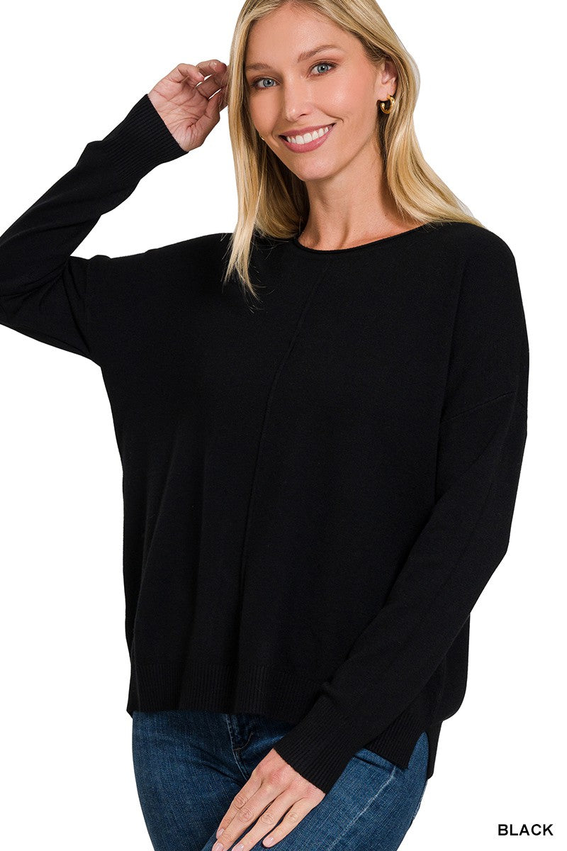 VISCOSE FRONT SEAM ROUND-NECK SWEATER