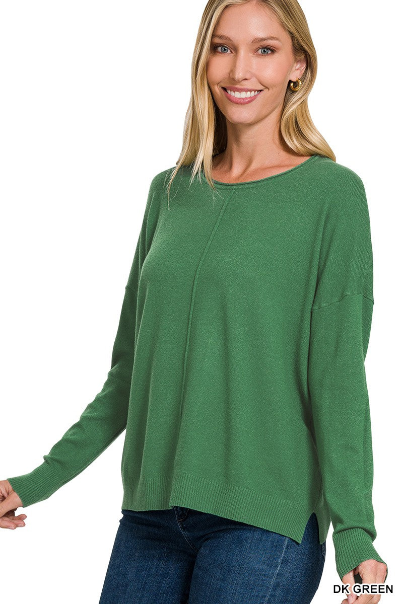 VISCOSE FRONT SEAM ROUND-NECK SWEATER