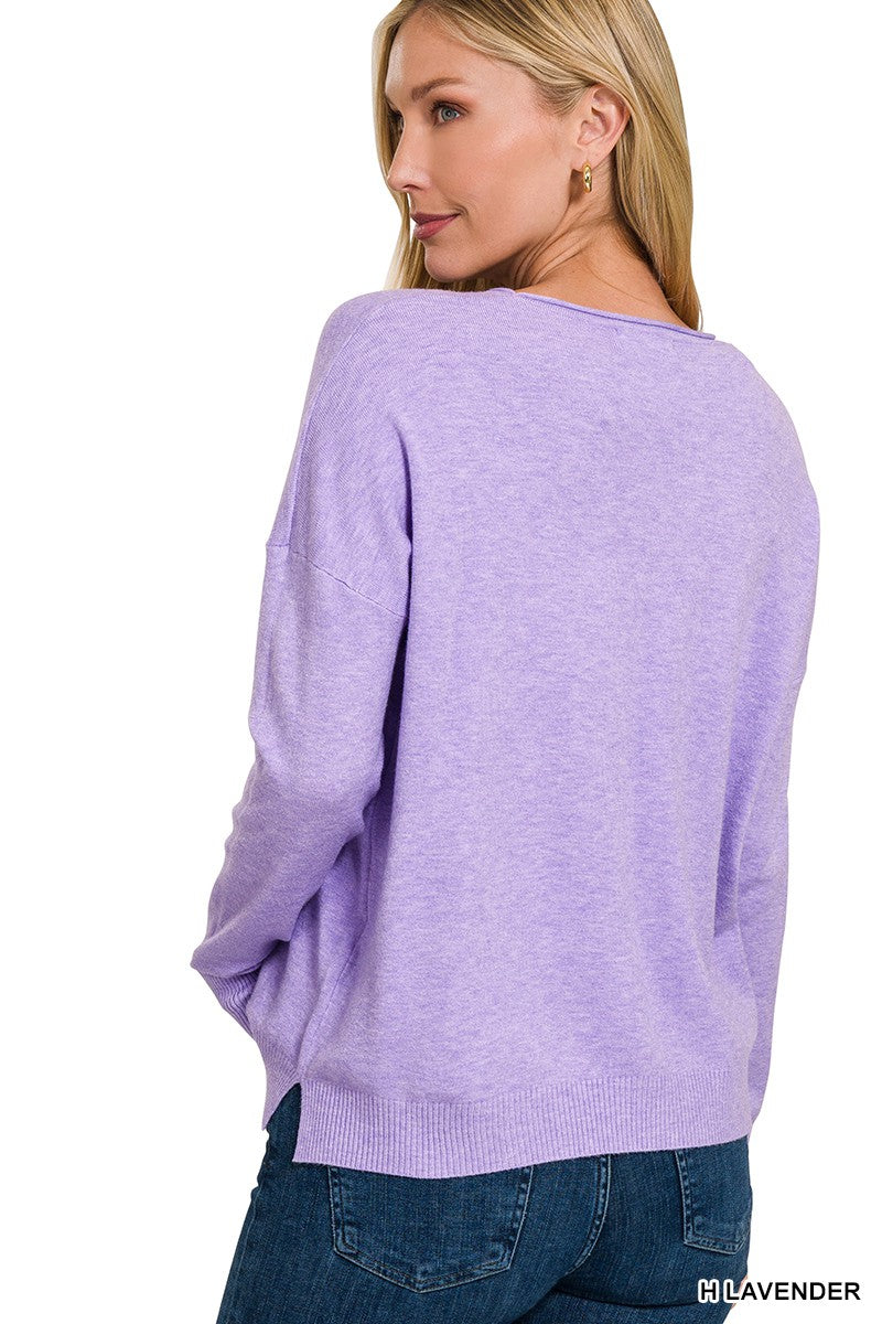 VISCOSE FRONT SEAM ROUND-NECK SWEATER