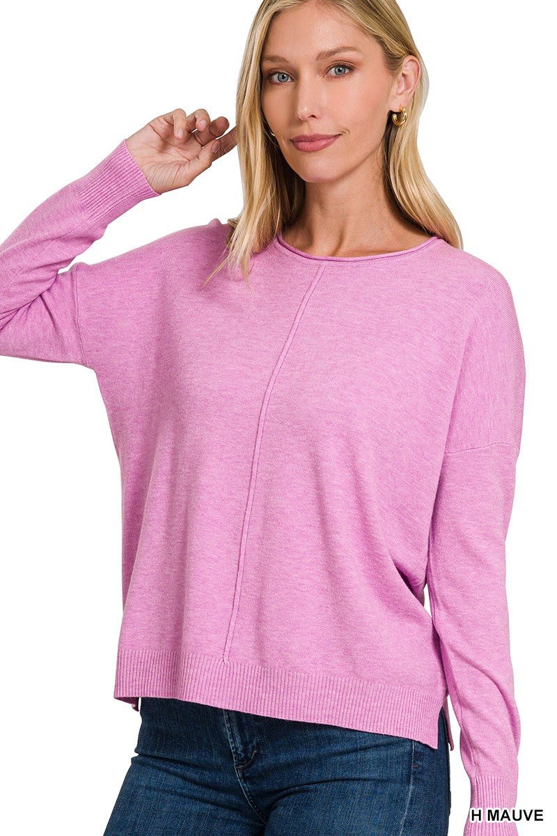 VISCOSE FRONT SEAM ROUND-NECK SWEATER