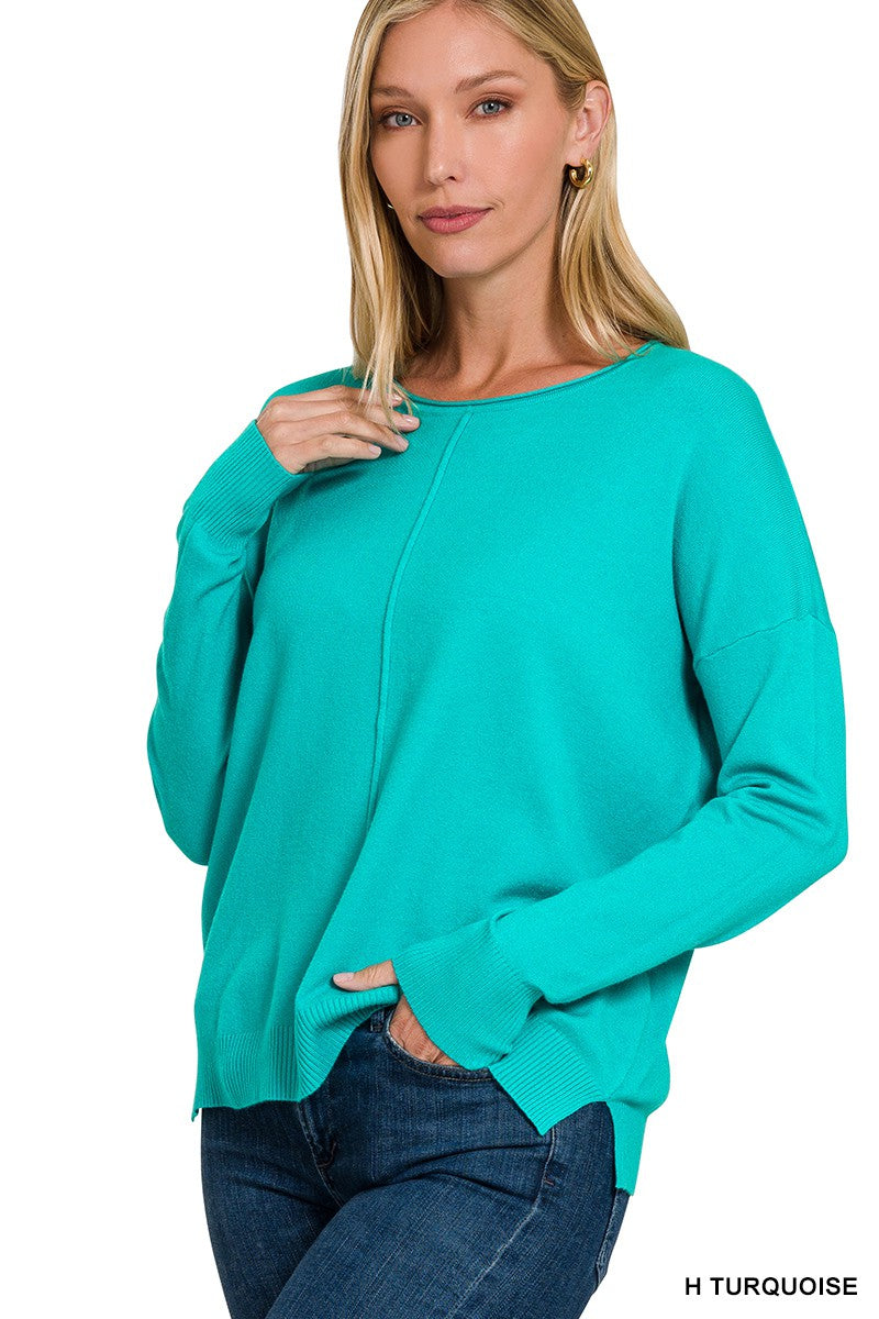 VISCOSE FRONT SEAM ROUND-NECK SWEATER