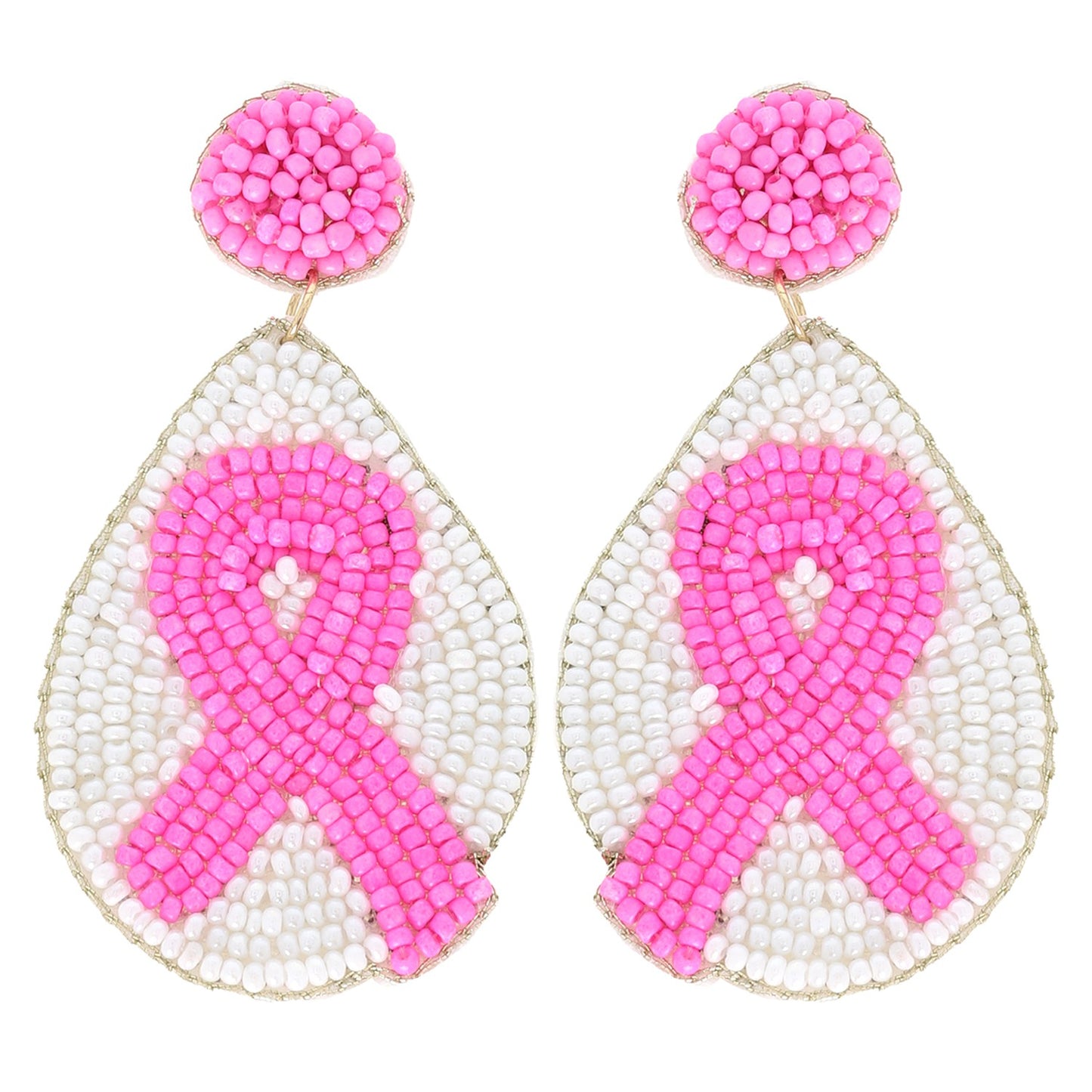 PINK RIBBON TEARDROP BEADED EARRINGS