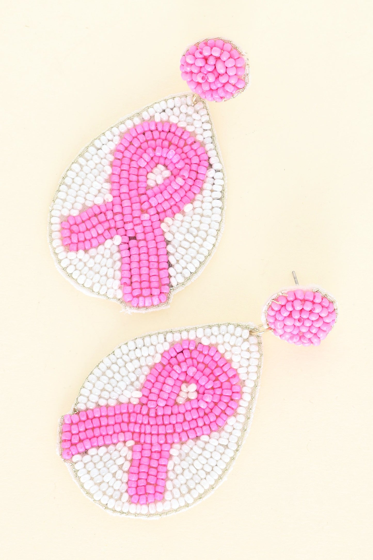 PINK RIBBON TEARDROP BEADED EARRINGS