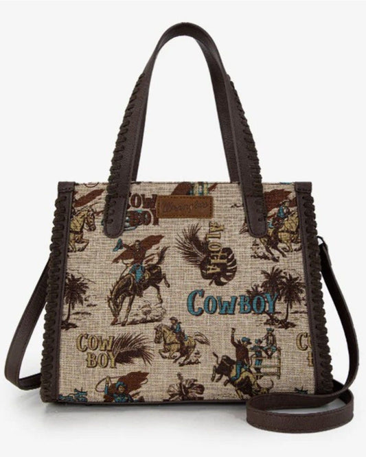 WG60G-8317 Wrangler Vintage Retro Cowboy Cool Print Concealed Carry Satchel/Crossbody